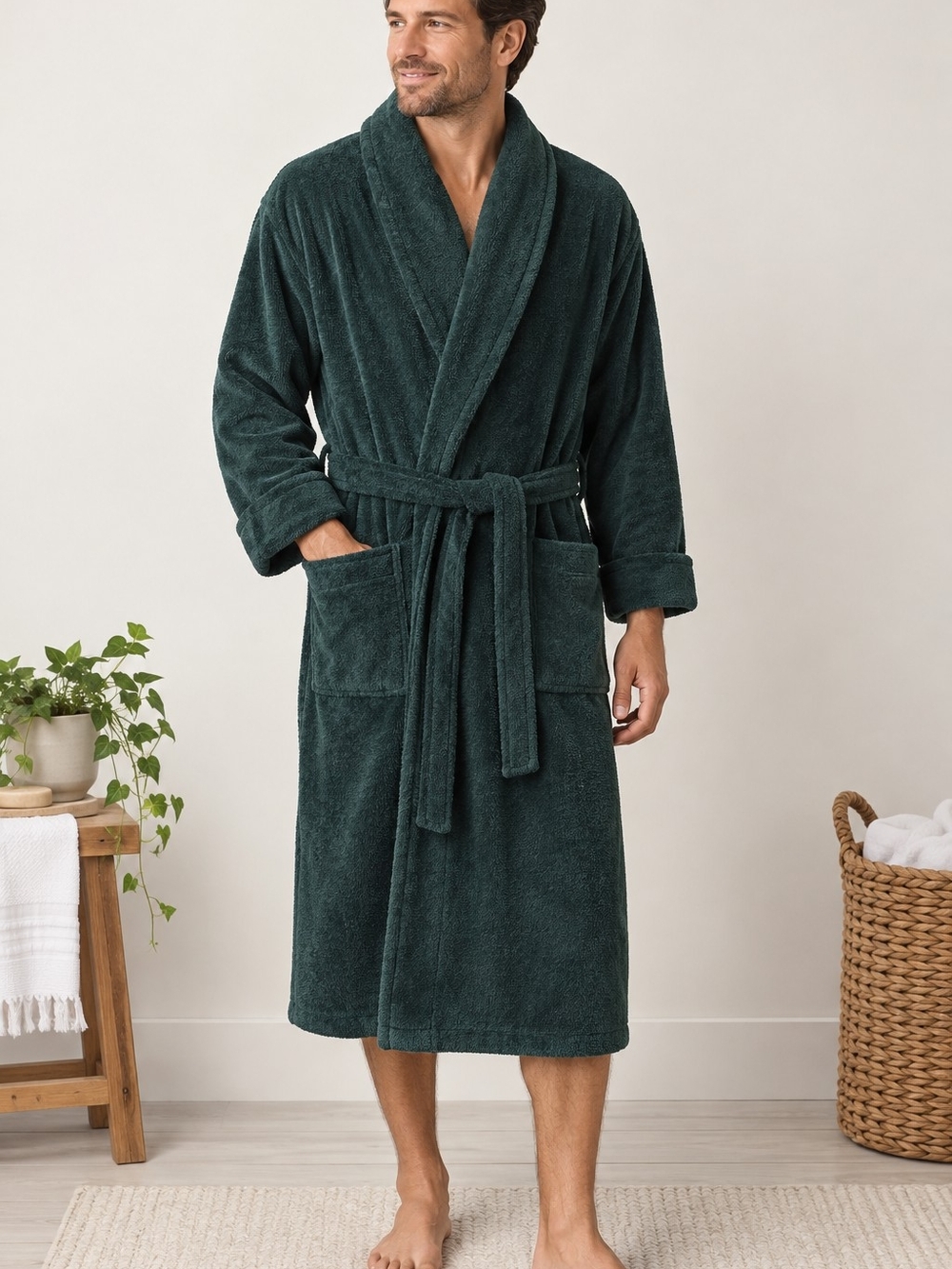 Lands’ End Men’s Terry Cloth Turkish Bath Robe Cotton Forest Green Medium 38-40